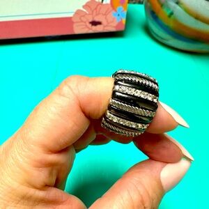 Beautiful silver and black crystal  stretch ring